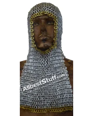 Aluminum Flat Dome Riveted Chain Mail Coif Rectangle